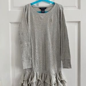 Ralph Lauren Girl's Large (8/10) gray Long Sleeve Ruffle Hem Knit Dress